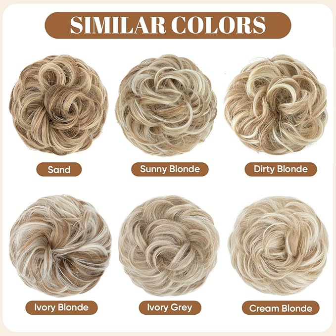 CJL HAIR Large Messy Bun Hair Piece Wavy Curly Scrunchies Synthetic Chignon Ponytail Hair Extensions Thick Updo Hairpieces for Women Cream Blonde