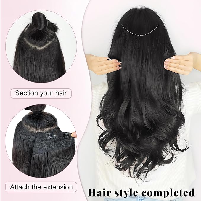 ALXNAN Long Wavy Hair Extensions for Women, Clip in Hair Extensions Clip Ins Soft Full Head Synthetic Hairpieces 20 Inch Medium Brown Ash Blonde