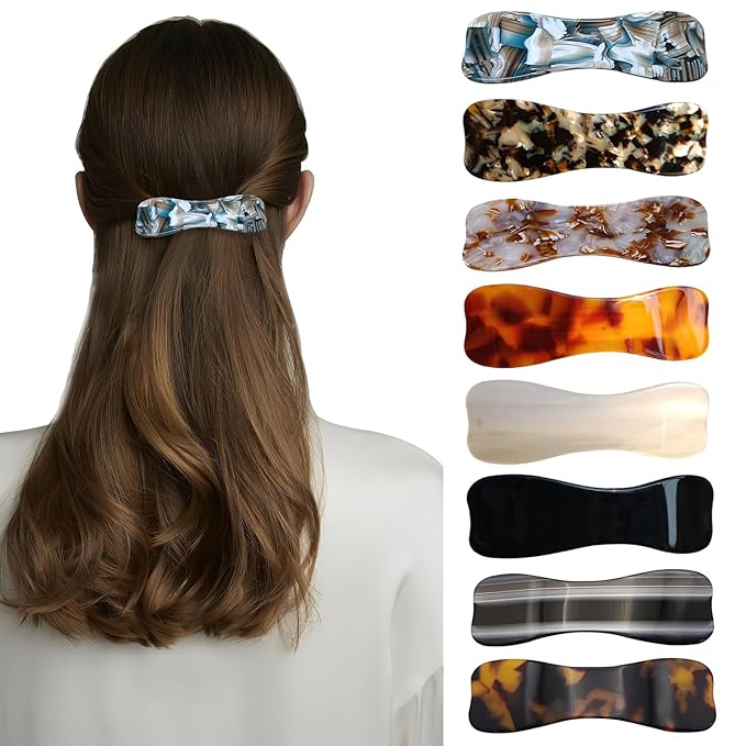 Hair Clips for Women,3.5 Inch Acetate Medium 2pcs Hair Claw Clips for Women Thin Thick Curly Hair,Strong Hold No Slip Grip,French Classic Multicolor （Blue Marble）