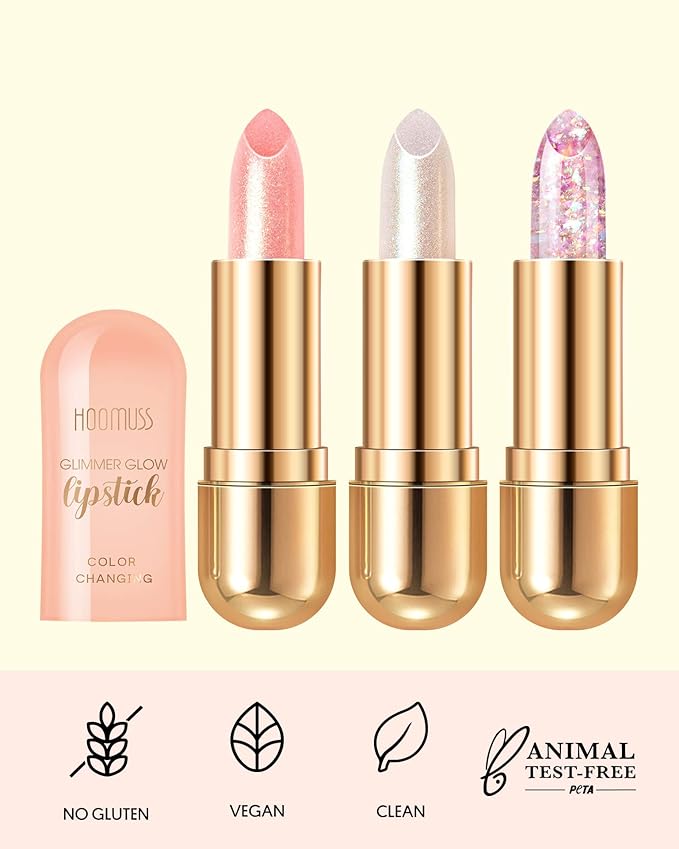 Glimmer Balm, Tinted Lip Balm Long Lasting PH Lipstick, Color Changing Lipstick Natural Chapstick, Glitter Pink Shade Lipstick (Pearl)