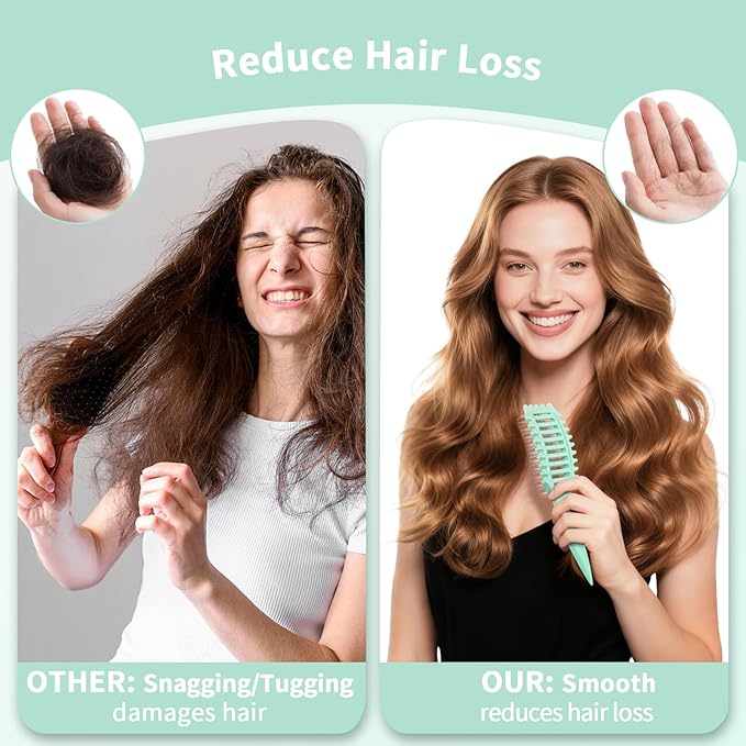 Curl Defining Brush, 4-in-1 Curly Hair Brush – Flexible Styling Brushes for Women and Men, Curls Detangling Hairbrush Featuring a Crescent Shape and Ultra-Smooth Bristles for Wet & Dry Hair - Green