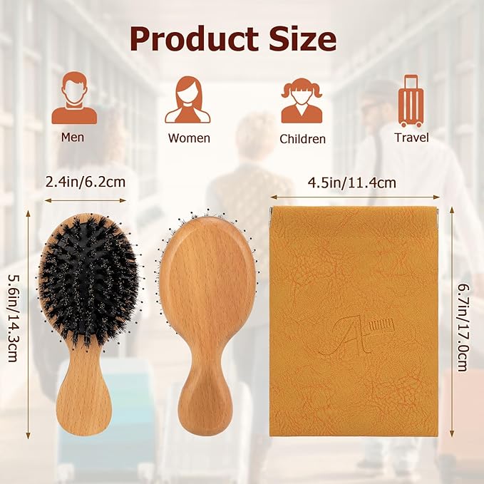 Travel Hair Brush, 5-Pack Mini Boar Bristle Hair Brush for Women - Small Portable Compact HairBrush for Girls Kids Women Best Gift, Travel Size for Purse, Vacation, Business Trips & Outings