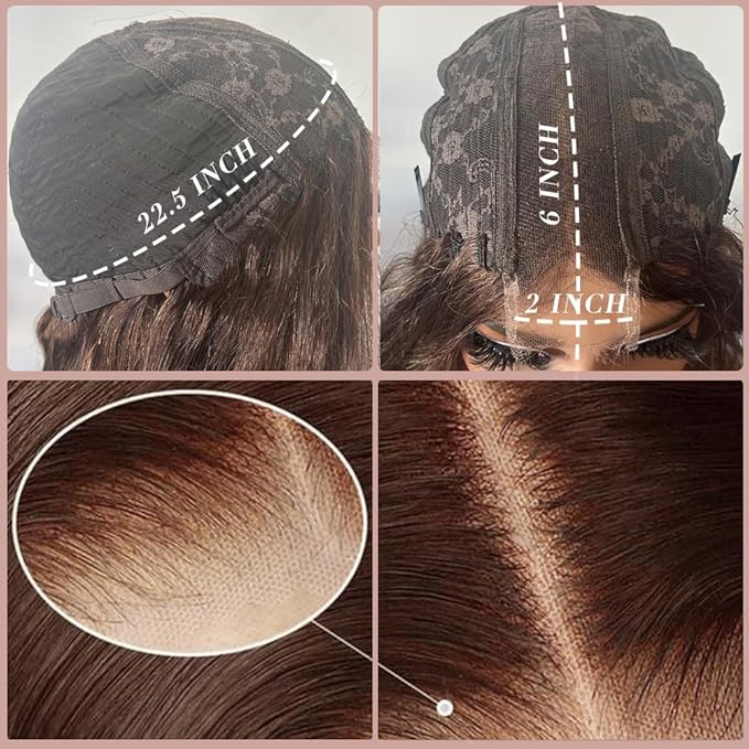 2X6 SKINLIKE HD Lace Closure Wigs Human Hair, Chocolate Brown Lace Front Wig, Body Wave Human Hair Wig Pre-Plucked Bleached Knots 250% Density HD Lace Closure Wigs 28 Inch