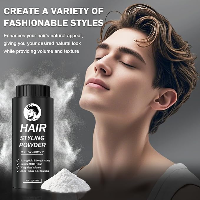 DAMUSI Hair Styling Powder for Men & Women - Volumizing and Texturizing Powder Matte Finish Natural Look Mattifying Hair Texture powder All-Day Hold 0.52 Oz