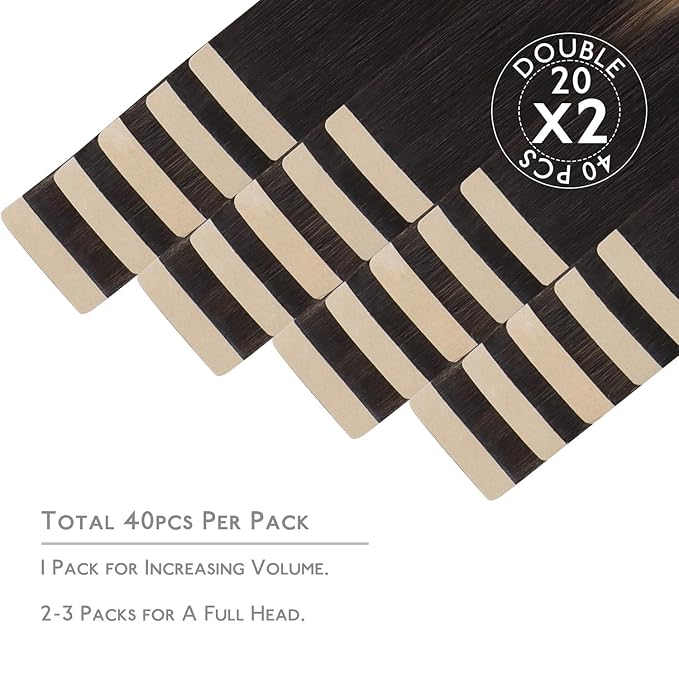 WENNALIFE Tape in Hair Extensions Human Hair, 40pcs 100g 20 inch Balayage Natural Black to Chestnut Brown Hair Extensions Real Human Hair Straight Tape in Extensions Invisible Human Hair Extensions
