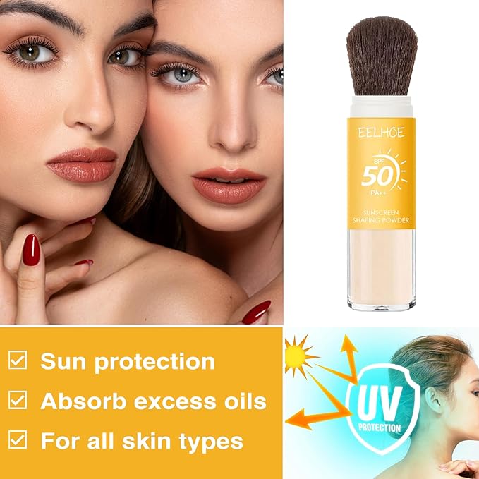 Mineral Sunscreen Setting Powder, SPF 50, Translucent Mineral Brush Powder, Long-Lasting Lightweight Breathable, Natural Matte Finish, Oil Control for All Skin Types