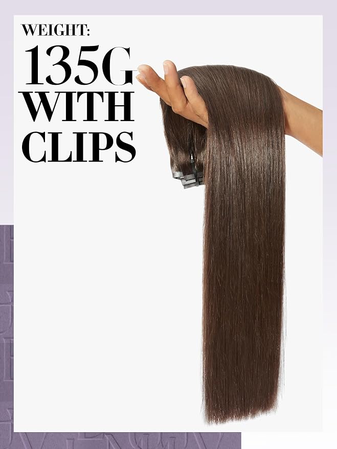 LUVME Seamless Clip in Hair Extensions, 20 Inch 135g 7pcs Dark Brown Hair Extensions Clip in Human Hair Invisible PU Skin Weft Natural Remy Human Hair
