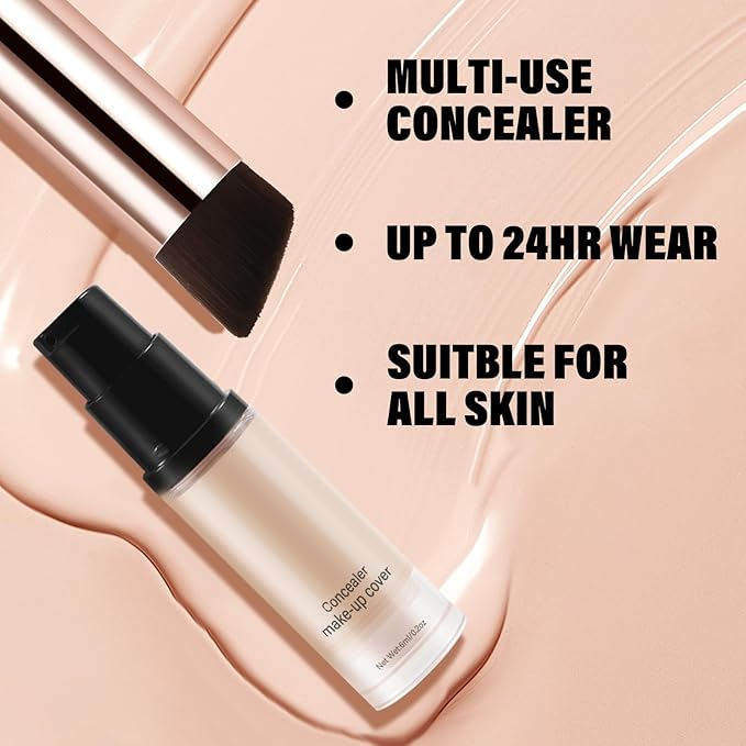 2pcs Liquid Concealer Set with Brush,Full Cover,Concealer Wand with Matte Finish,Corrects，Covers，Long Wear Up to 24hr
