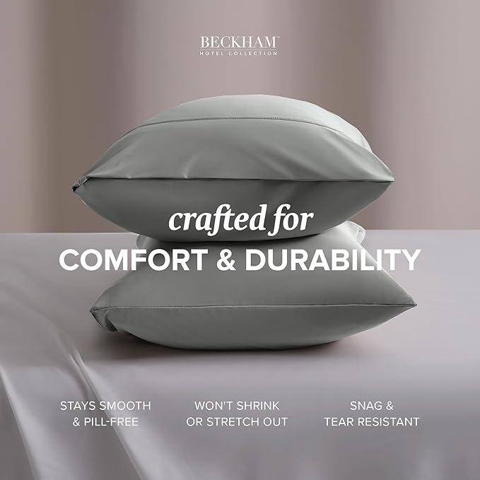 Beckham Hotel Collection Cooling Pillowcases for Hot Sleepers, Standard/Queen Size Set of 2, Cool Bedding, Envelope Closure, Silky Soft, Breathable, Moisture-Wicking, Dark Gray