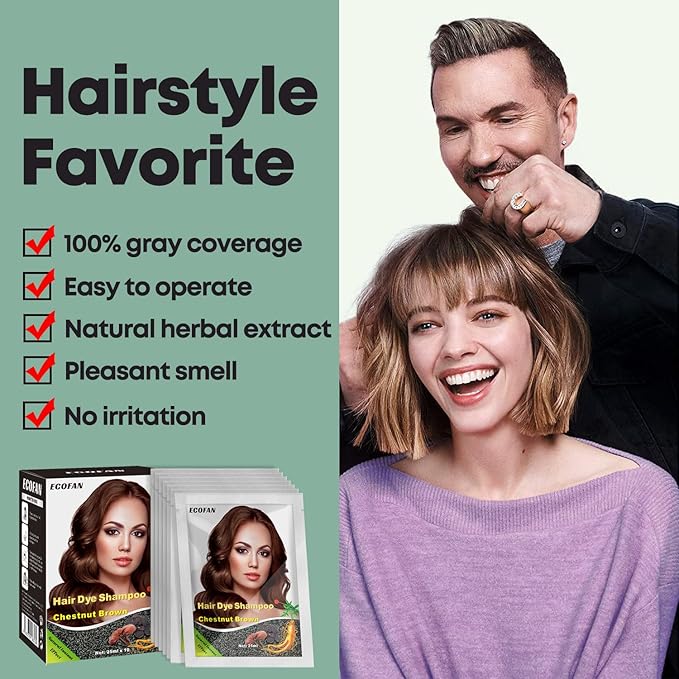 10 PCS Chestnut Brown Hair Dye Shampoo 3 in 1 Natural Hair Color Shampoo, Semi- Permanent Instant Hair Dye for Men & Women, 100% Grey Coverage Natural Hair Dye Shampoo (Chestnut brown)