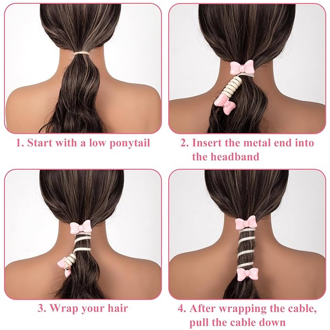 4PCS Bow Spiral Hair Ties, 4 Colors Bowknot Phone Cord Ponytail Holders for Women, Elegant Rubber Hair Coils, Stylish Hair Accessories for Party, Daily Use