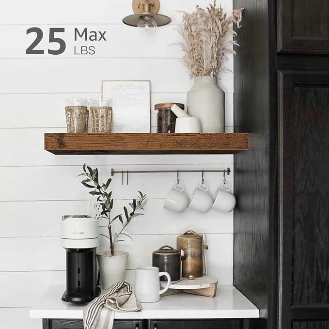 QEEIG Floating Shelf for Wall Bathroom Shelves Bedroom Kitchen Living Room Farmhouse Small Book Shelf 16 inch Set of 1, Brown (015-BN1)