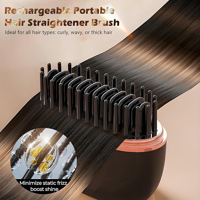 Mini Portable Straightener, Rechargeable Portable Hair Straightener Brush, 3-Control & Fast Heating Technology, Anti Scald Shell, Anti Scald Shell, Suitable for Home Travel (Pink)