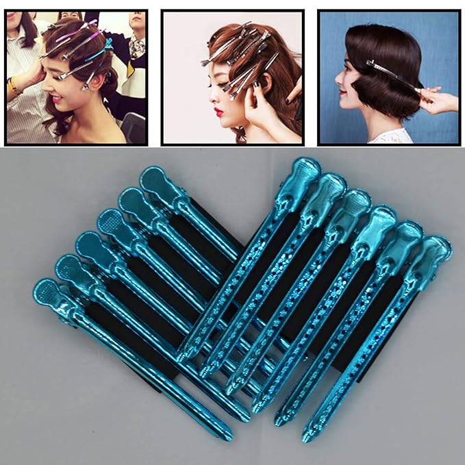 12 Pcs Metal Duckbill Hair Clips for Hair Sectioning Alligator Hair Clips for Styling Dividing Duck Bill Clips with Anti-Slip Holes Salon Barber Styling Tools