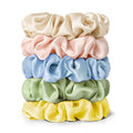 LILYSILK Silk Hair Scrunchies Ties for Frizz & Breakage Prevention 100% Mulberry Elastic Ponytail Holder 5PC (gravel gold+pale pink +ice blue+pale green+LILYAUREA)