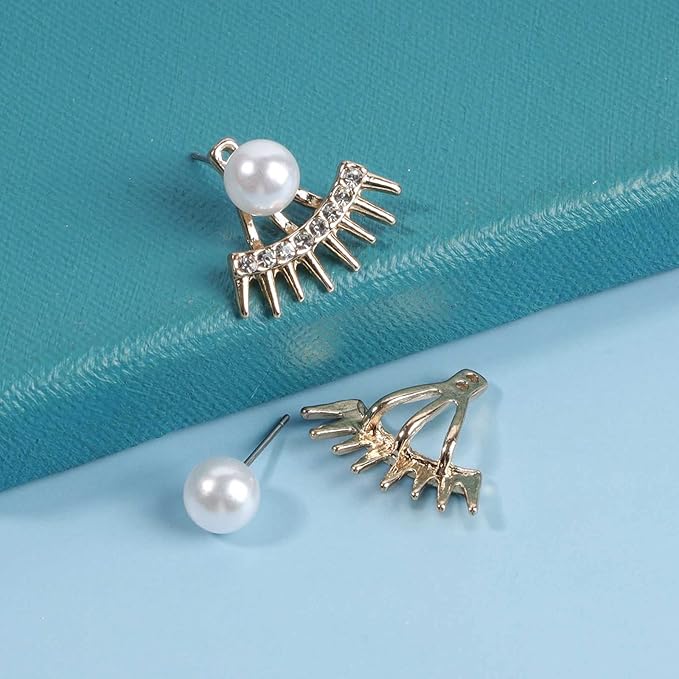 Punk Spike Ear Jacket Earrings Gold Pearl Studs Earrings Minimalist Front Back Studs Earrings Modern Edgy Earrings Jewelry for Women and Girls Gift