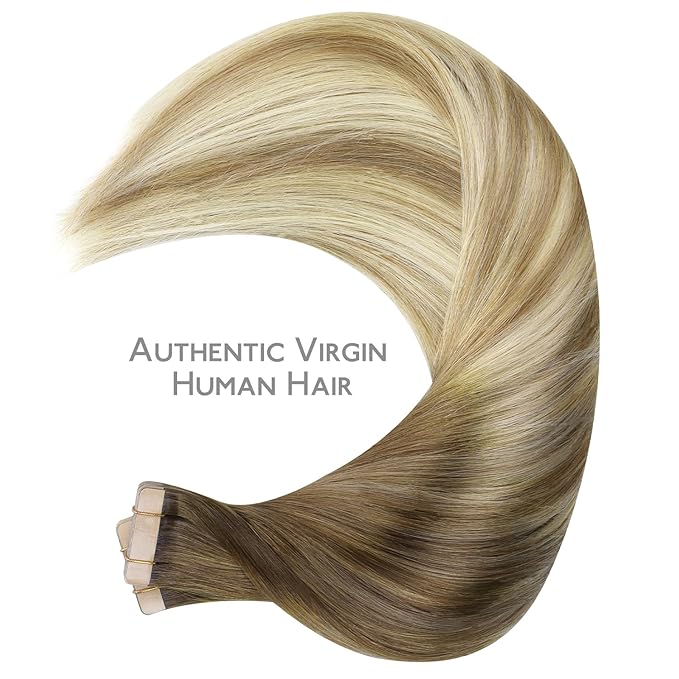 WENNALIFE Tape in Hair Extensions Human Hair, 40pcs 80g 12 inch Ombre Walnut Brown to Ash Brown and Bleach Blonde Hair Extensions Real Human Hair Straight Tape in Extensions Real Human Hair Extensions