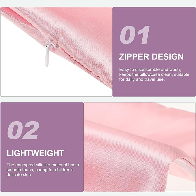 Alipis 2pcs Satin Pillowcases with Zipper Closure Smooth Faux Silk Pillow Covers for Hair Skin Protection Anti-Tangle Travel Pillowcase in Pink Soft Breathable Bedding Accessory