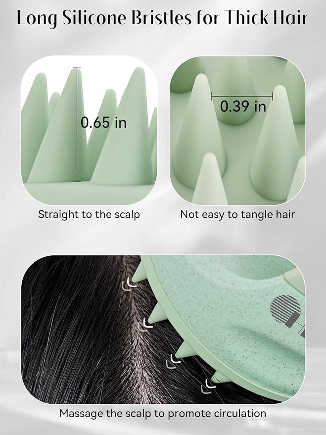 HEETA Scalp Massager with Soft Silicone Bristles for Hair Growth, Dandruff Removal, and Scalp Relaxation - Shampoo Brush for Wet or Dry Hair (Green & Purple)