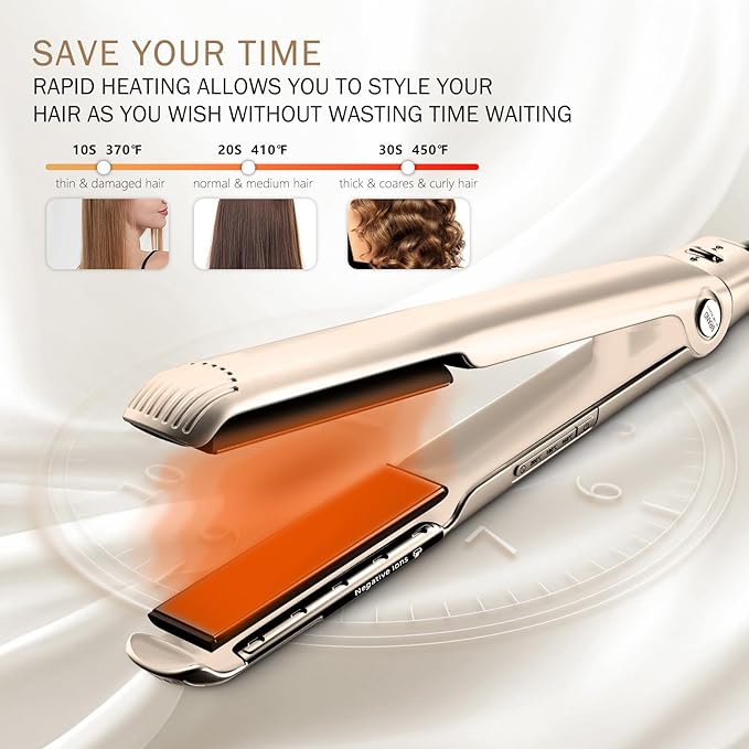 RUCHA 1 Inch Flat Iron Hair Straightener, 30S Fast Heating Ceramic Hair Straighteners for Women, Plasma Ions Hair Straightener and Curler Get Frizz-Free, Mini Hair Straighteners for Travel, Gold