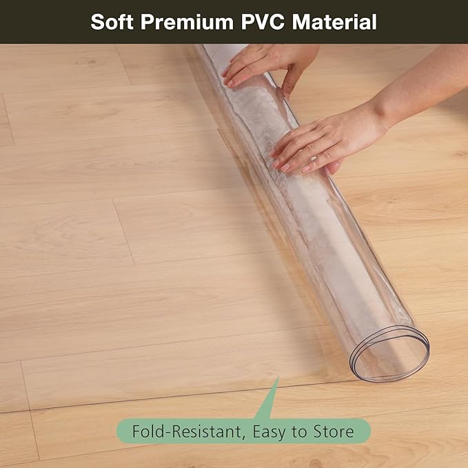 Crystal Clear Floor Mat 4×6ft, Upgraded Easy Flat Waterproof Vinyl Rug Cover, Stain-Resistant Plastic Area Rug Floor Protector for Kitchen, Dining Room, Indoor, Outdoor Mat