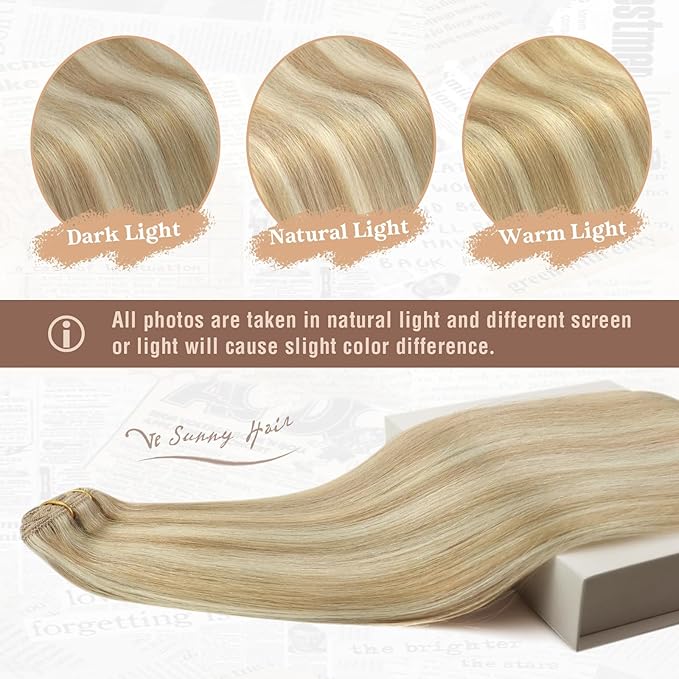 Ve Sunny Human Hair Clip in Extensions Blonde Clip in Hair Extensions Human Hair Highlight Blonde Hair Extensions Real Human Hair Clip ins Thick End 18inch 7pcs 120g