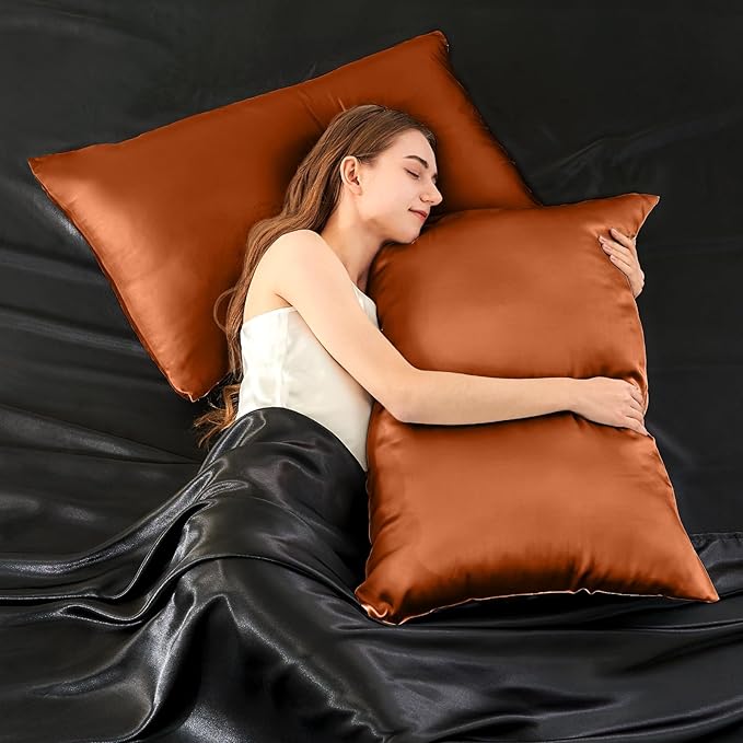 INFIIXSO Silk Pillow Cases 2 Pack Standard Size, Ultra Smooth & Soft Mulberry Silk Pillow Case for Hair and Skin, Breathable Cooling Silk Pillowcase with Hidden Zipper (Brunt Orange, 20x26 Inches)