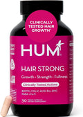 HUM Hair Strong Daily Hair Growth Supplement with Biotin, Zinc, Vitamin B12 to Support Growth, Folic Acid & Vitamin B12 Vitamins for Healthy Hair Support for Women and Men, 30 Vegan Capsules