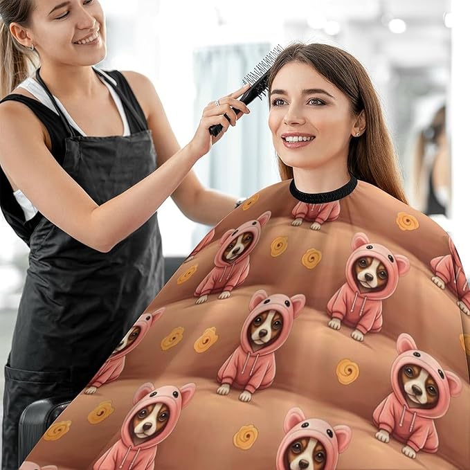 Adjustable Hairdresser Cape, Haircut Hairdressing Cloth Apron Cute Chihuahua Puppy Dog Pink Shampoo Cutting Household Capes Wrap for Hair Cutting