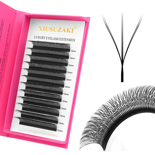 Lash Extensions Double Tips 3D Eyelash Extensions W Shape 0.07mm Thickness C Curl 14mm Premade Fans Easy Fan Volume Matte Black Crisscross Eyelashes(W-3D-Double Tips-0.07-C,14mm)