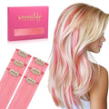 WENNALIFE Peach Pink Clip in Hair Extensions Real Human Hair 35g 6pcs 20 Inch Colored Hair Extensions for Kids Women Colorful Hair Pieces Pop-up Style Straight Extensiones De Cabello Humano Con Clip