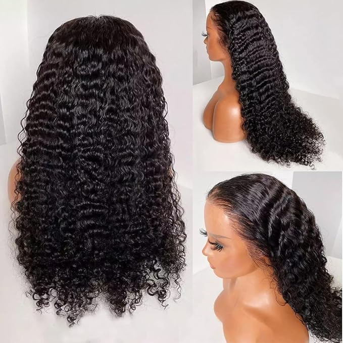 Deep Wave 13X6 HD Lace Front Wigs Human Hair Pre Plucked Brazilian Virgin Deep Curly Wigs with Baby Hair for Black Women Natural Black Color 200% Density 22 Inch