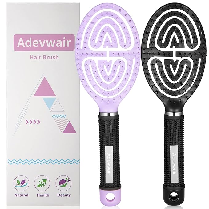 2 Pack Curved Vented Hairbrush,Hair Brush for Faster Blow Drying No Pulling Detangling Paddle Brushes for Women, Men Wet Dry Curly Thick Hair