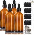 3.4 oz Amber Glass Dropper Bottles,4 Pack 100ml Empty Reusable Leak Proof Thick Tincture Bottles for Essential Oils,Hair Oil,Liquids,Laboratory,Pharmacist Bottle,Massage,Perfumery Aromatherapy