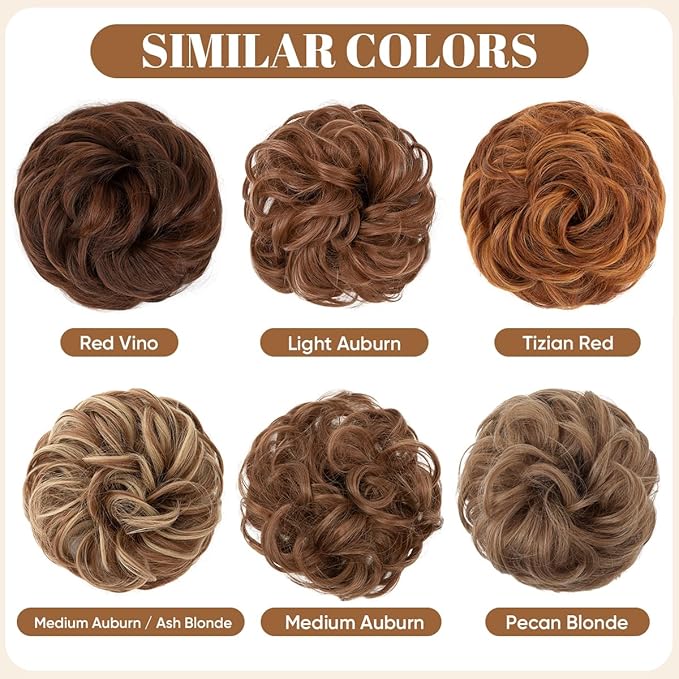 CJL HAIR Large Messy Bun Hair Piece Wavy Curly Scrunchies Synthetic Chignon Ponytail Hair Extensions Thick Updo Hairpieces for Women Tizian Red