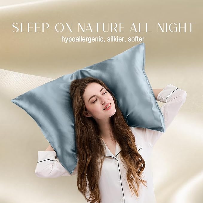 ZIMASILK 100% Pure Mulberry Silk Pillowcase for Hair and Skin,with Hidden Zipper,Both Side 19 Momme Silk,600 Thread Count, 1pc (Standard 20''x26'', Dusty Blue)