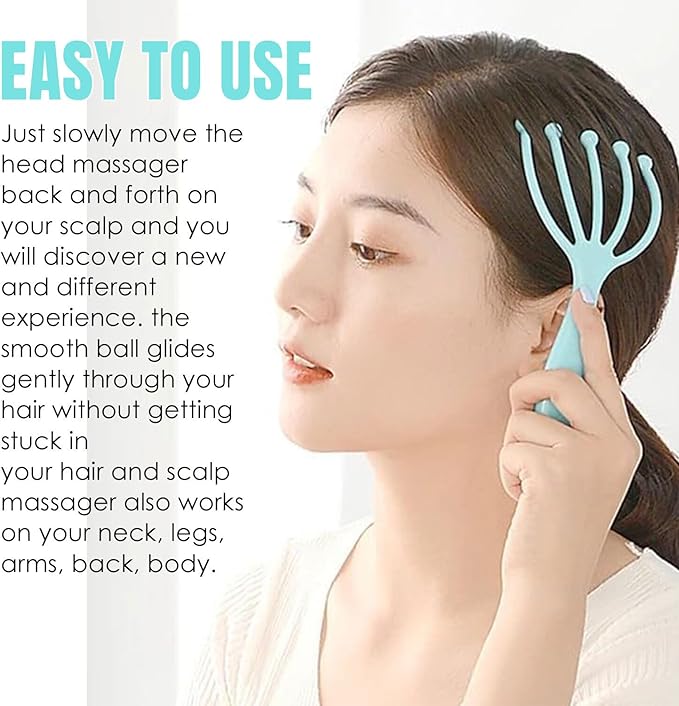 Seddy Scalp Massager, Portable Hand Held SPA Head, Neck, & Body Massager for Deep Relaxation & Stress Reduction- Stimulates Blood Circulation in The Head to Promote Hair Growth. (2 Pack) (Blue)(Pink)