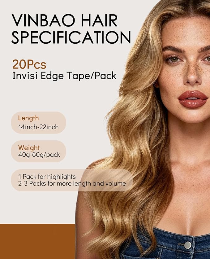 VINBAO Injected Tape in Hair Extensions Balayage Dark Brown Mixed Chestnut Brown 50g 18in 20pcs Invisi Edge Tape in Extensions Human Hair Natural Full 18inch #2/6/2