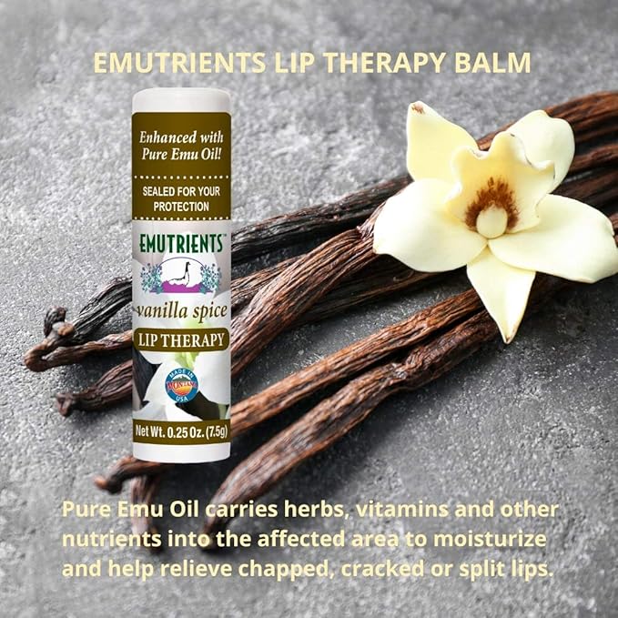 Montana Emu Ranch - Lip Therapy Lip Balm 0.25 Ounce - Vanilla Spice Flavor - Enhanced with Pure Emu Oil