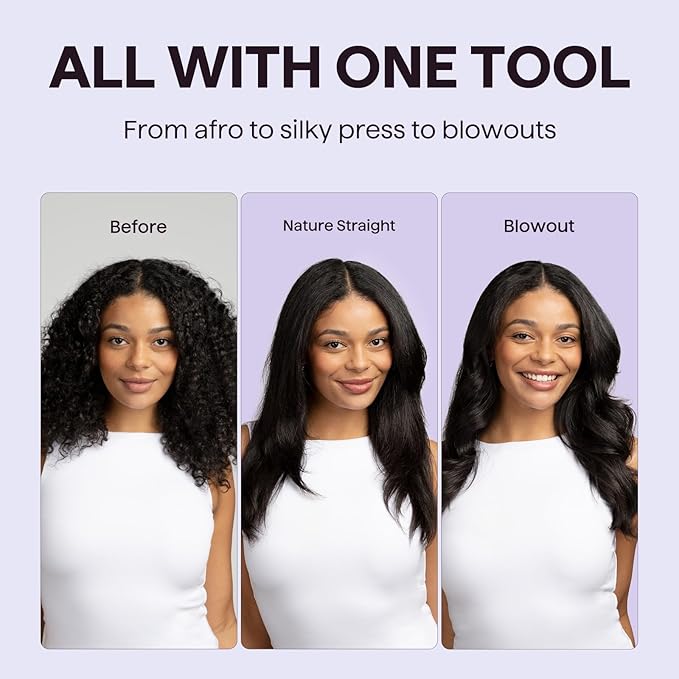 Wavytalk Thermal Brush, Blowout Boost 1.5 inch Heated Round Brush for Blowout Look, Negative Ion Technology, Ceramic Tourmaline, 5 Temperature Settings, Dual Voltage, Purple, Less Damage