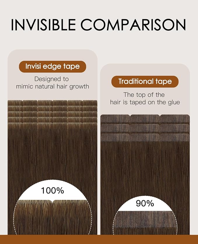 VINBAO 55g Invisi Edge Tape in Extensions Human Hair Chocolate Brown Injection Tape in Hair Extensions 20in 55g 20pcs Seamless De Cabello Humano 20inch #4