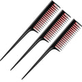 Leinuosen 3 Pcs Triple Teasing Comb for Women Plastic Rat Tail Comb Heat Resistant Pintail Tease Layer Tool for Thick Fine Hair Styling Backcombing Volume Structure(Black and Red)