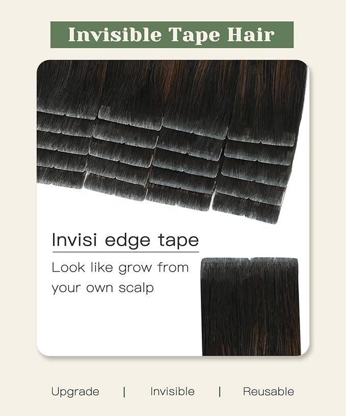 SURNEL Injected Tape in Hair Extensions Natural Black to Medium Brown and Caramel Blonde Invisible Tape in Extensions 16Inch 20 Pcs 35g(#1B427,16)