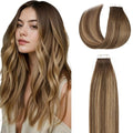 Lacer 16 Inch Tape in Hair Extensions Chocolate Brown to Dark Caramel Blonde Seamless Skin Wefts Rooted Tape in Hair Extensions 50 Grams 20Pcs