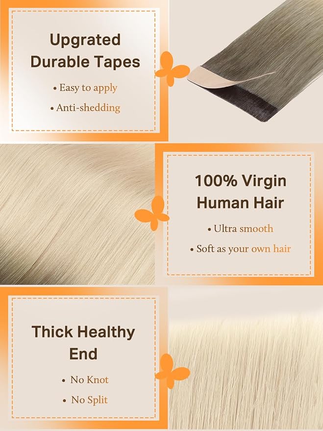 DOORES Hair Extensions Tape in Human Hair Balayage Light Ash Brown to Ash Blonde 18 Inch 40pcs 100g Real Tape in Human Hair Extensions Straight Skin Weft