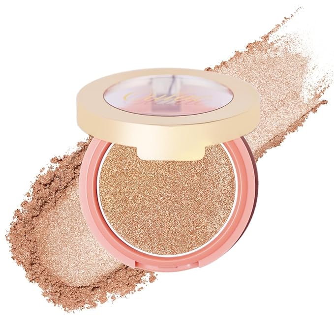 Oulac Shimmery Blush Makeup| 2 in 1 Powdery Cream Blush & Highlighter| Golden Hour Makeup Bronzer Illuminating | Rich Colors &Blendable | Vegan & Cruelty-Free| F08 Glow Gold 4.8g