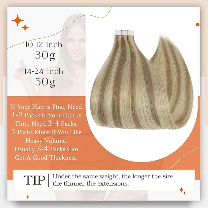 Full Shine Tape in Hair Extensions 20 Inch Human Hair Tape in Extensions Remy Hair Color 16/22 Golden Blonde Highlighted Light Blonde Hair Extensions Real Human Hair 50G 20Pcs Seamless Skin Weft Hair