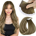Sunny Hair Tape in Hair Extensions Real Human Hair Invisible Remy Hair Extensions Tape ins for Women Cool Brown Ombre Light Brown Balayage Medium Blonde 14 inch 25G