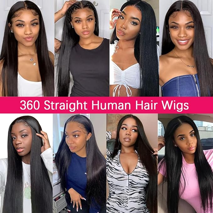 sdamey 360 Straight Lace Front Wigs Human Hair HD Transparant Full Lace Wigs For Women 200 Density Wigs Human Hair Pre Plucked With Baby Hair 12A Brazilian Virgin Hair Natural Color 24inch