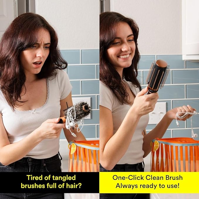 Self Cleaning Brushes for Women - Roller Retractable Detangler Round Brush for Blow Out Travel Brown Christmas Gifts for Womens